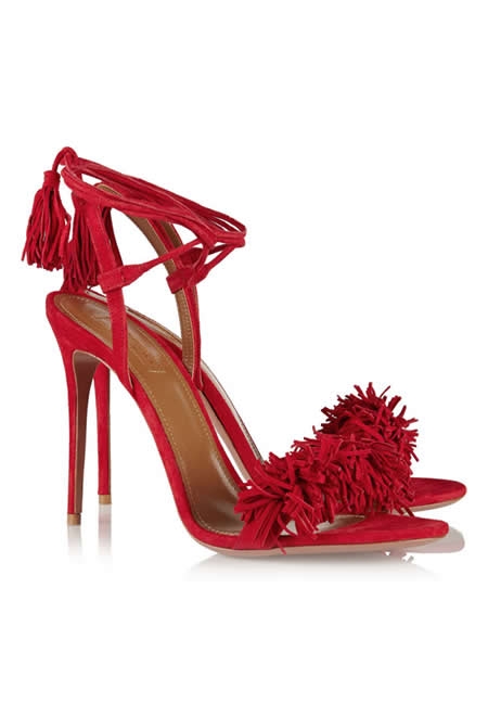 AQUAZZURA wild thing red fringed heeled sandals
