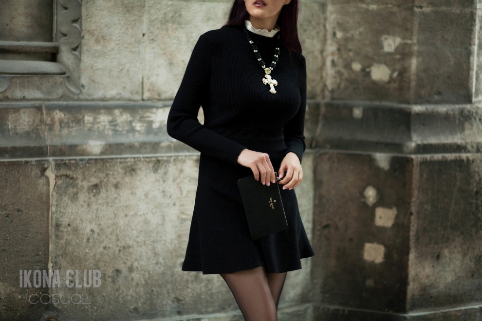 Модный образ | Черное платье и колготки