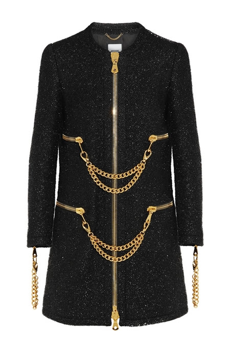 MOSCHINO chain-embellished metallic boucle coat
