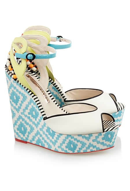 SOPHIA WEBSTER lula printed satin and patent-leather wedge sandals